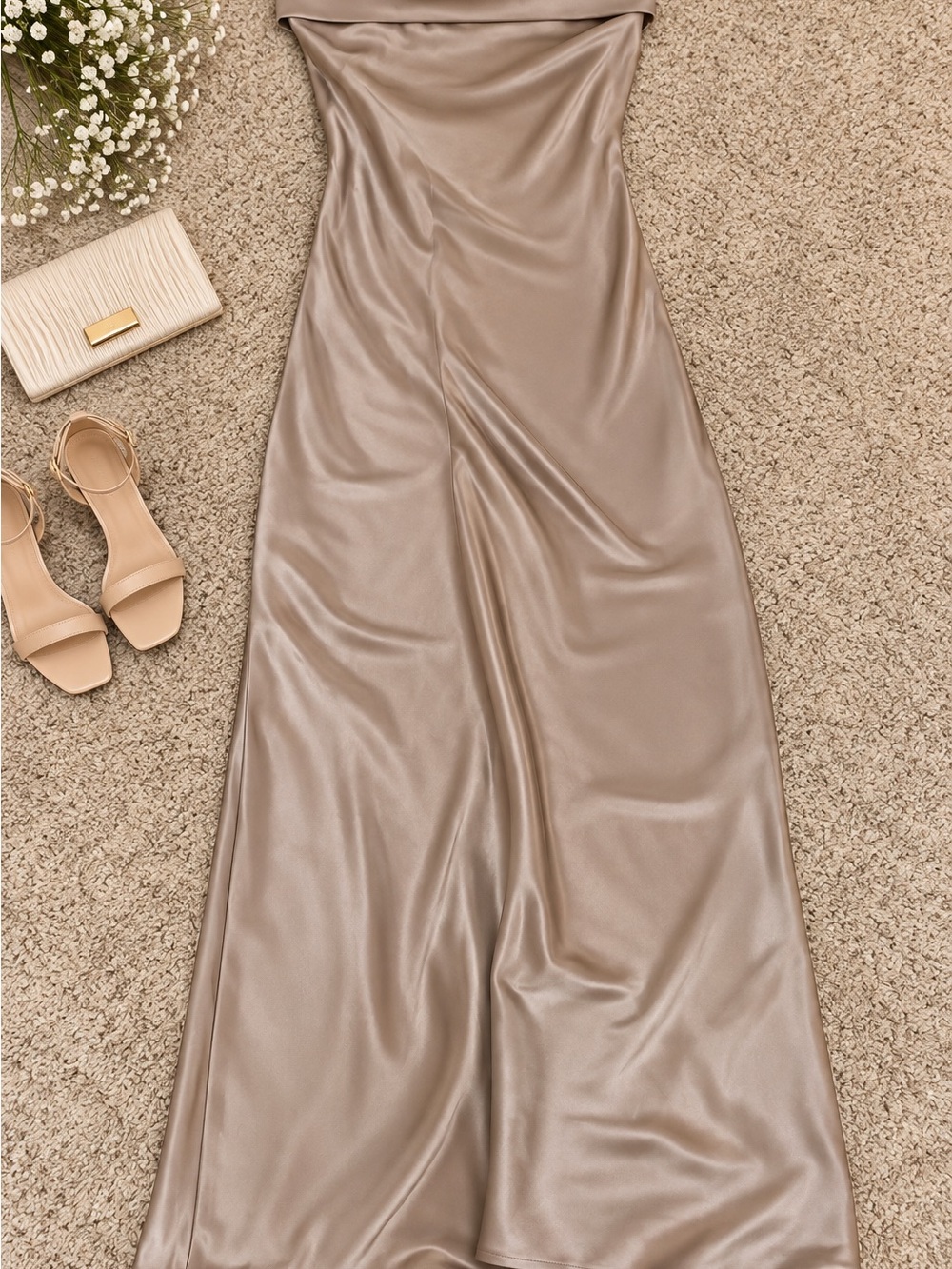 Satin Slip Maxi Dress in Taupe